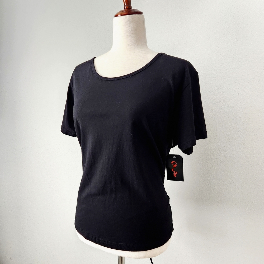 On Fire Black 100% Cotton Short Sleeve T-Shirt With Lace-Up Back, Size XL - Picture 5 of 16